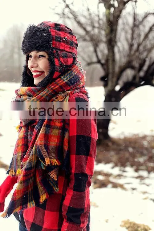 best selling 2015 winter popular plaid blanket custom scarf
