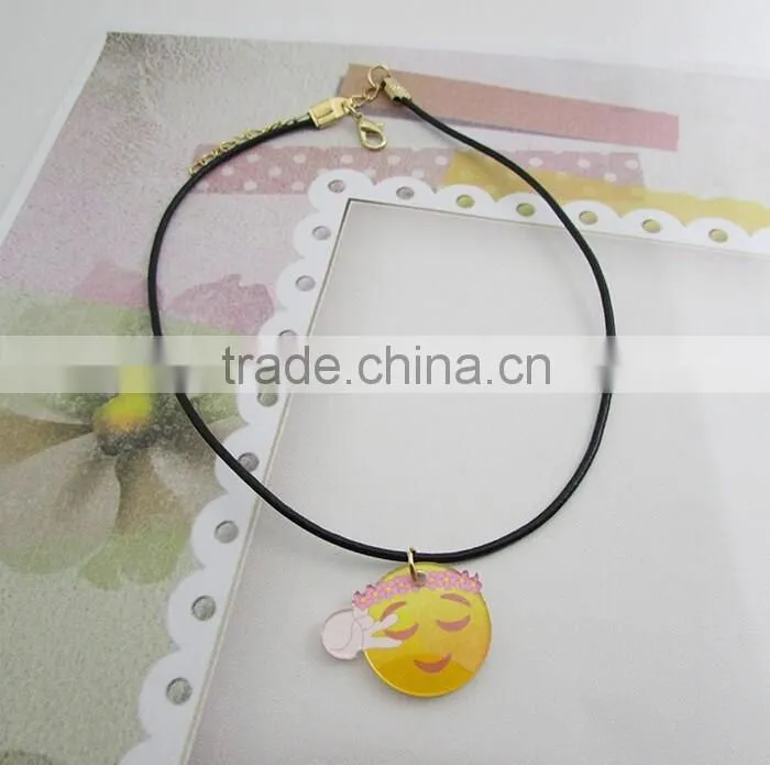 Wholesale IN STOCK 2016 New Emoji Smile Leather Necklace for Best Friends