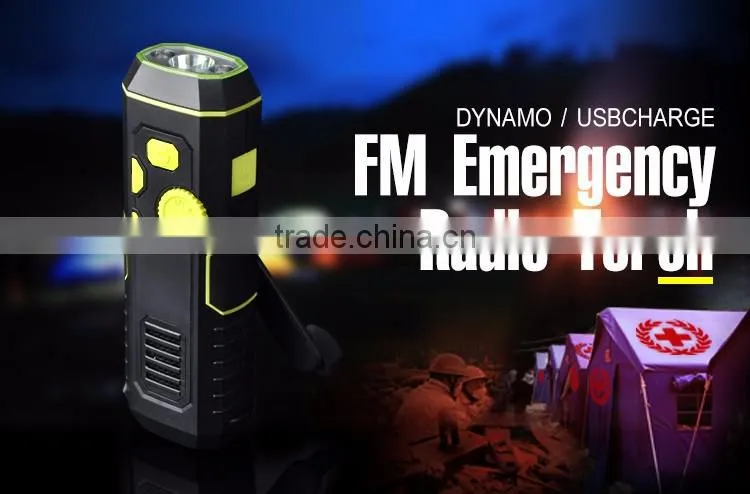 Hand crank generator hand dynamo flashlight fm radio with energency mobile power bank