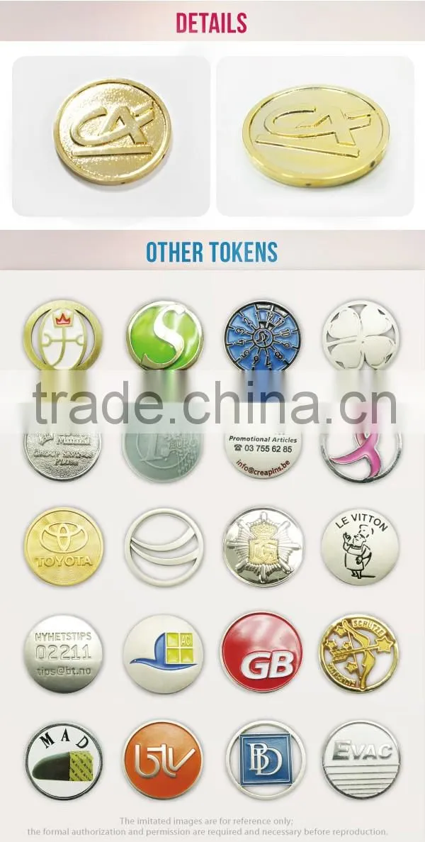 Wholesale bulk euro embossed soft cloisonne cheap shopping trolley token