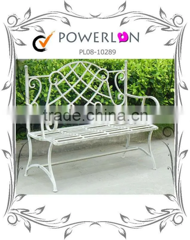 Elegant Antique Vintage White Decorative Cast Iron Bench For Outdoor Living I21 TS05 X11B PL08-8948