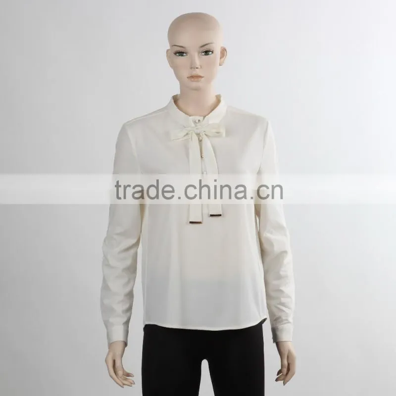 ladies office shirt design uniform shirt with white bow qhirt long sleeve business suit woman shirt