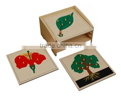 wooden educational toys for kids Botany Puzzle cabinet with 3 Puzzles(tree,flower,leaf)