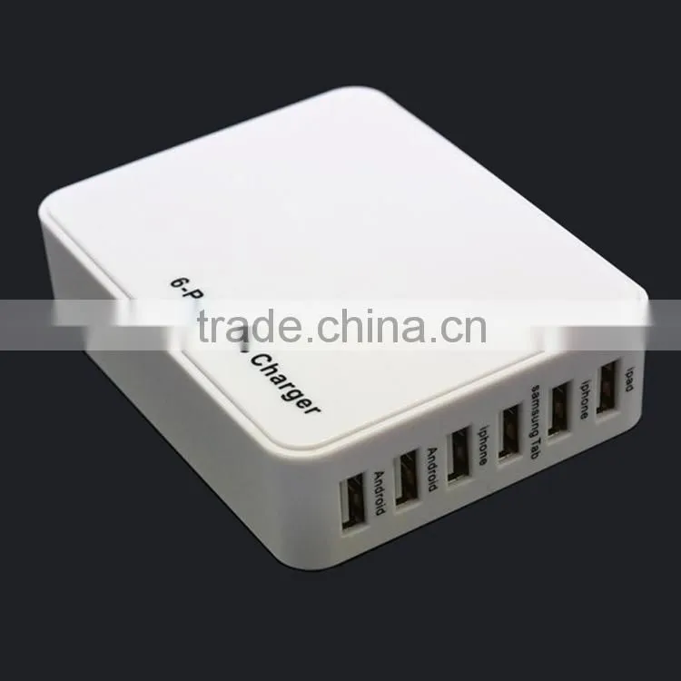 2015 hot new 6 ports usb intelligent Super fast flat mobile phone battery charger