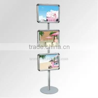 High quality aluminum free standing poster frame display, 3 tier floor standing display