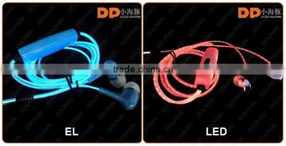 new products 2016 noise cancelling glow earbuds ear piece 3.5mm EL wired glowing headphone EL earphone