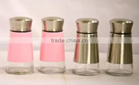 wholesale glass spice jar with metal coating pepper salt