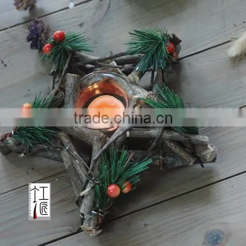 Vintage Chic Wooden Wicker Candle Holder Light Holder Christmas