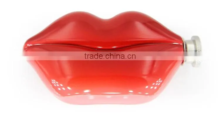 5 oz red lips stainless steel hip flask
