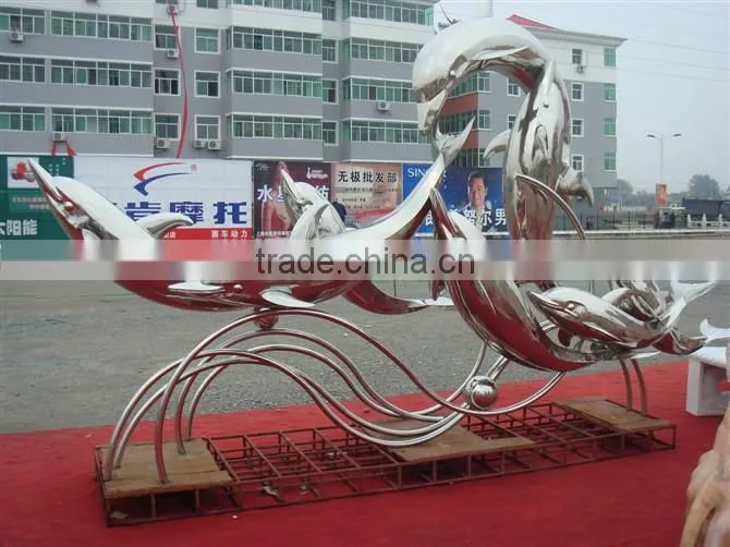 Large outdoor decorative stainless steel garden animal dolphin sculpture