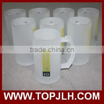 Transparent and frosted big glass beer mugs with handle