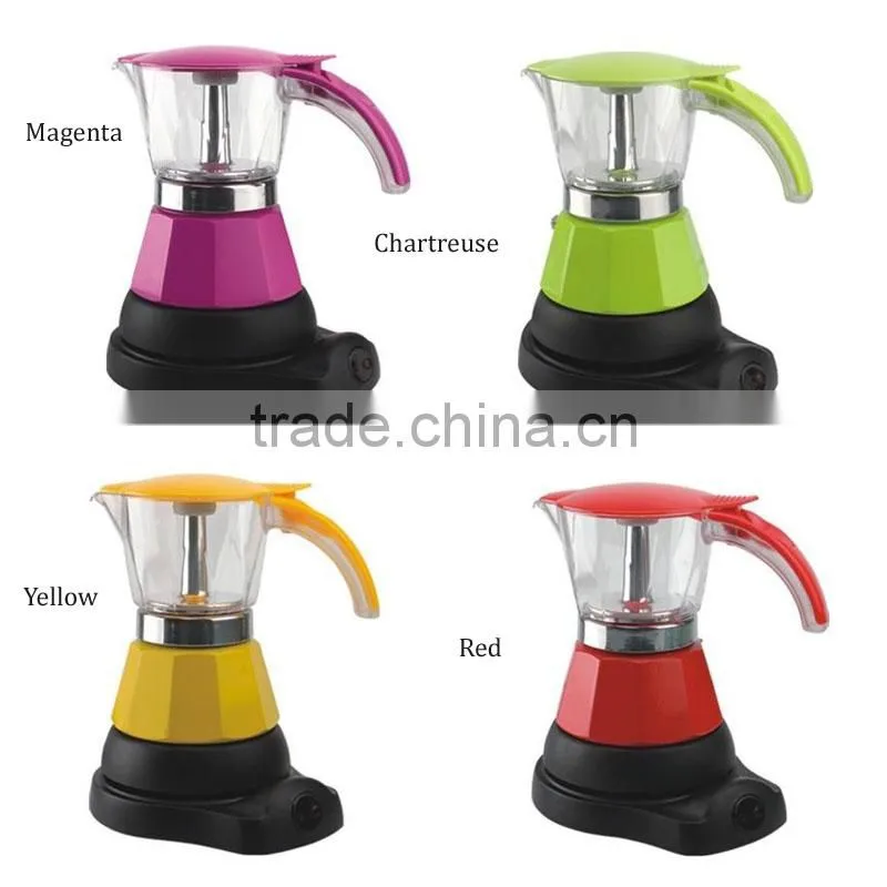 High quality 4cups colorful espresso aluminum electric coffee pot