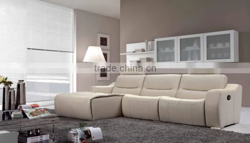 JR2144 Luxury Spanish cow leather U shape living room sofa set recliner big large Arabic size sofa set