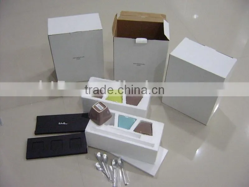 Colorful wooden snack tray with ceramic bowl and stainless steel spoon