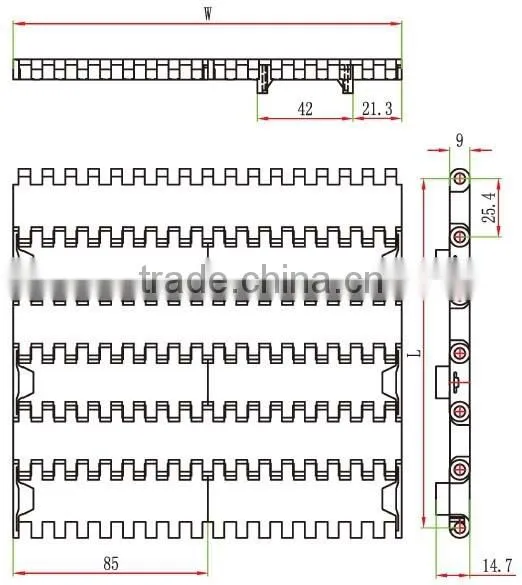 T-1200 High quality radius conveyor belt/flat belt conveyor/flush grid modular belt