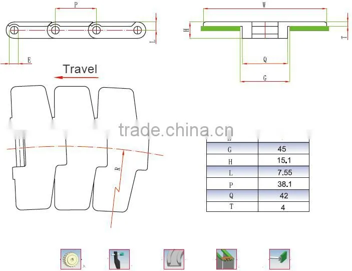 880M sideflex magnetic conveyor belt for plastic bottles