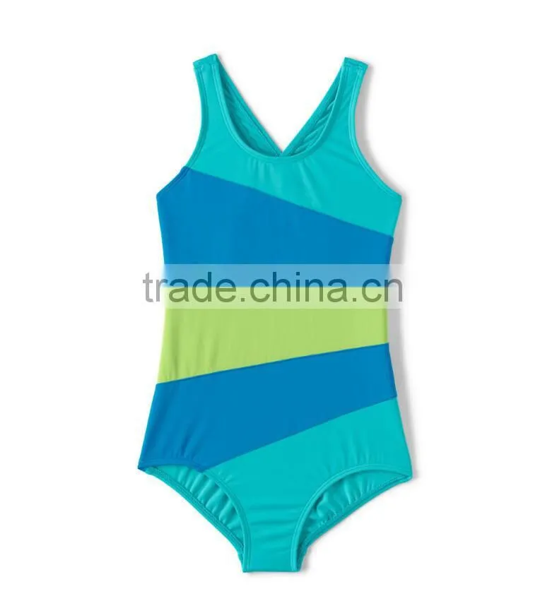 Swimwear Kids Girl Wholesale One Piece Quick Drying Contrast Color Nylon Spandex High Cut Vest Kids Swimwear 2017