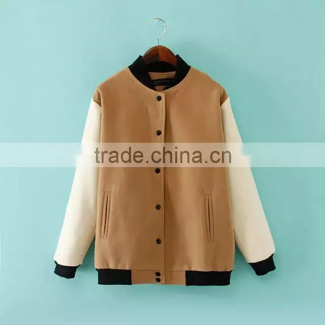 Women Loose Wool Color Matching Baseball Uniform Coats Cheap Clothes Watercolor Crochet College Sports Jackets Wholesale