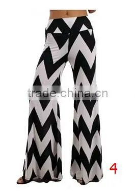 casual fat women loose black and white zigzag stripes high waist wide leg chevron palazzo pants