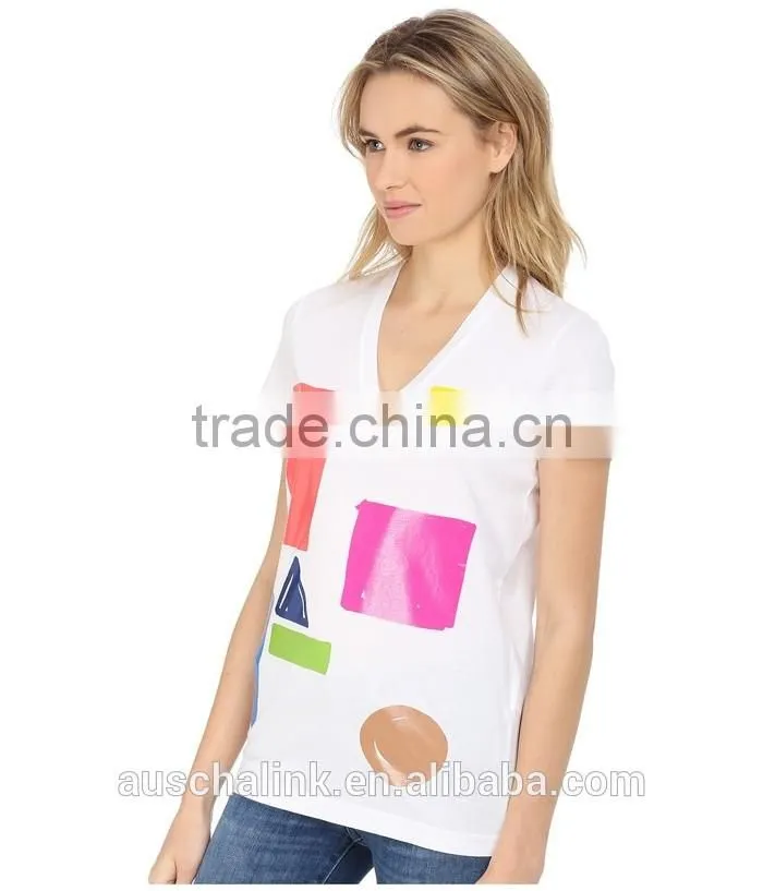 high quality women short sleeve V neck wholesale t shirts for sale