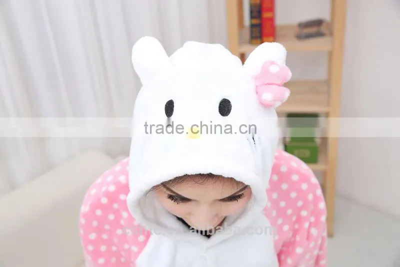 flannel cartoon adult animal jumpsuit animal pajamas jumpsuit pink dot kitty design
