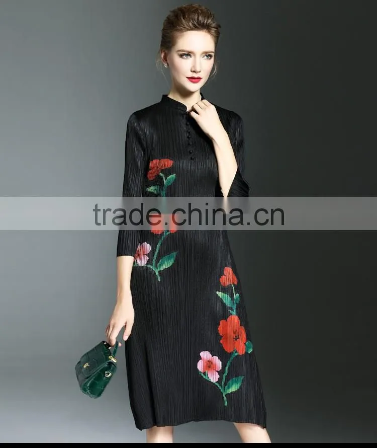 Vintage chinese national stand collar women dresses 2017