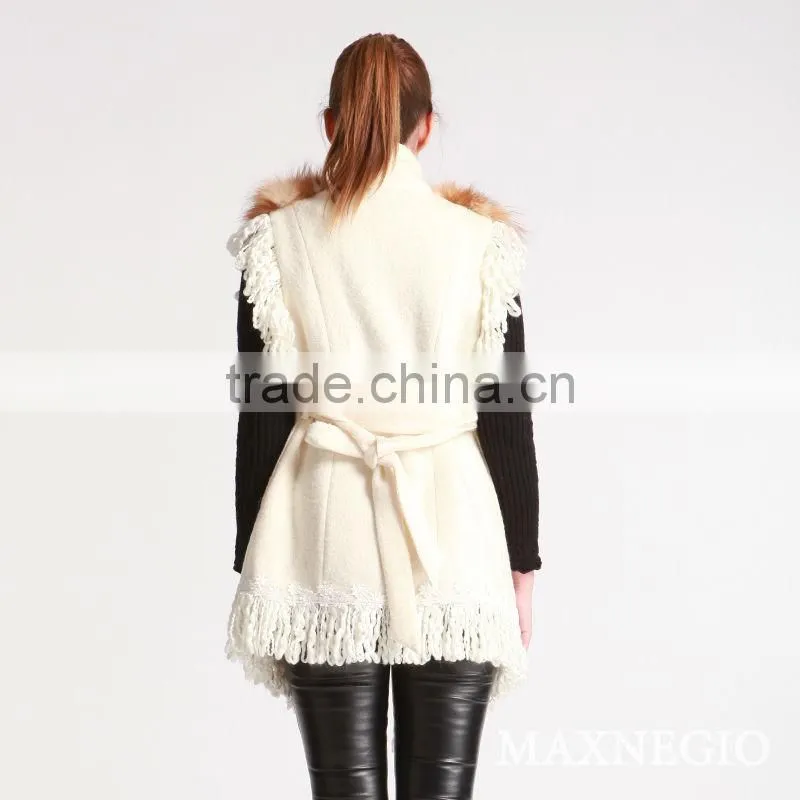 2 Color sleeveless fox fur collar coat new jacket women fashion autumn jacket