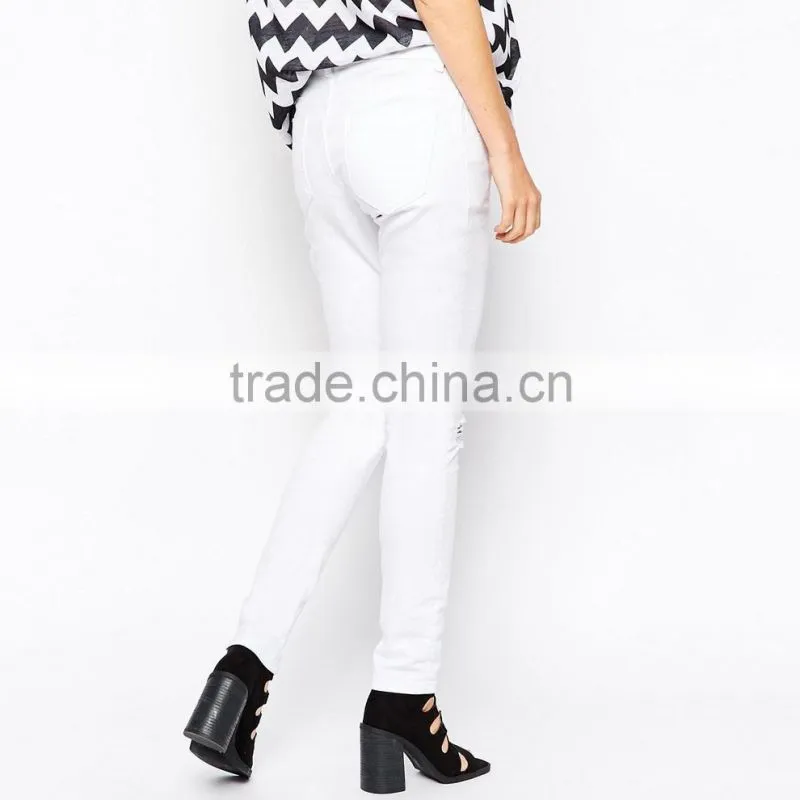 plain white knee ripped maternity denim jeans wholesale for women