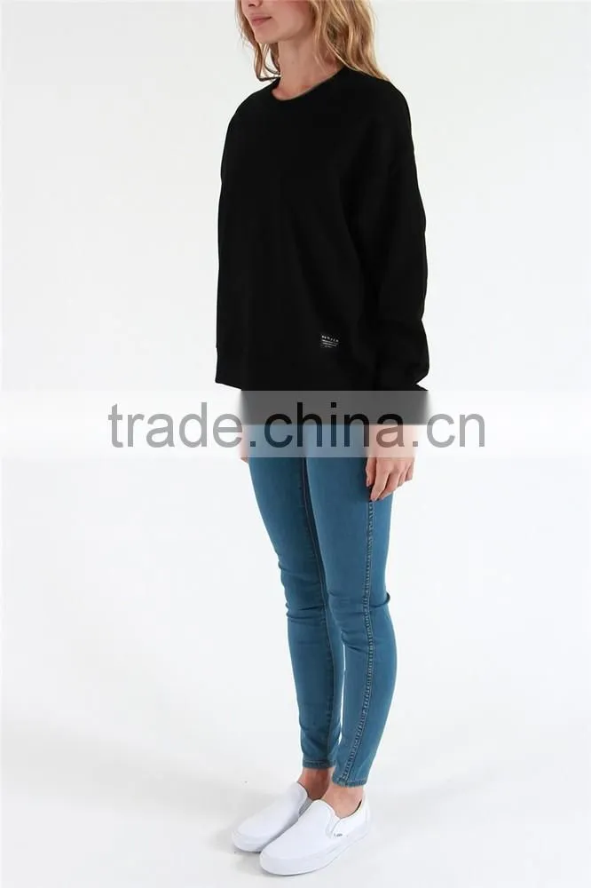 Cheap blank pullover black plain wholesale crewneck sweatshirt