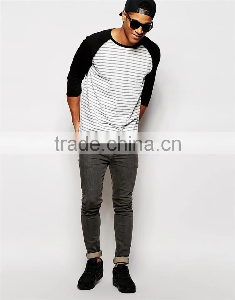 Mens long raglan stripe t shirt long sleeve t shirt
