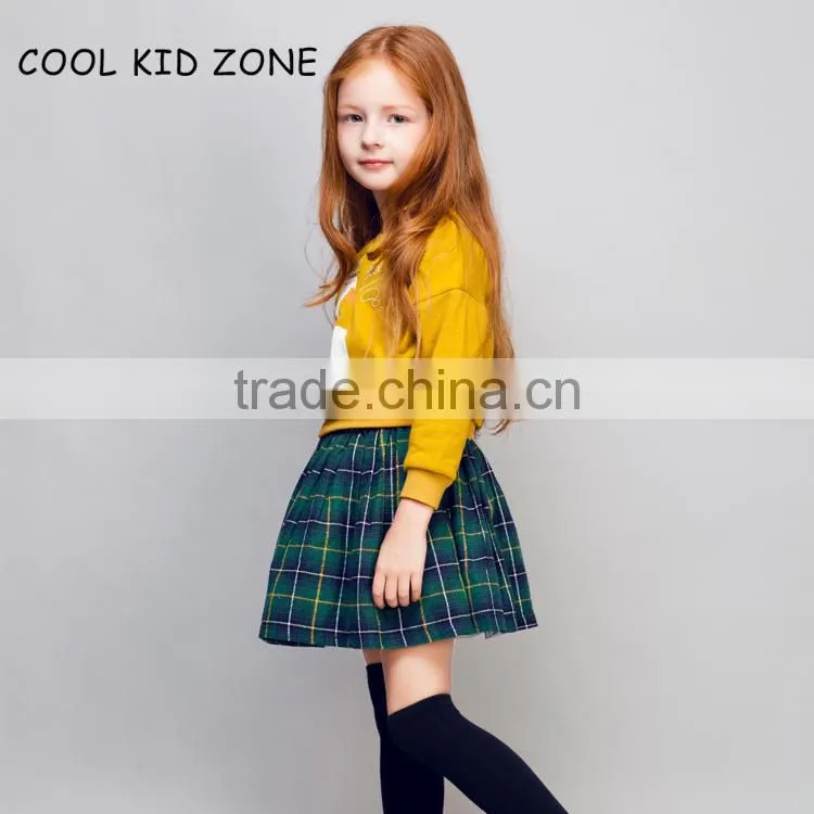 STOCK available!COOL KID ZONE autumn winter new design 100%cotton long sleeve mini girl skirts and tops suit girl skirts
