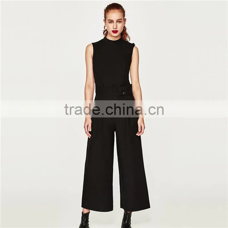Cotton sleeveless long all black formal jumpsuits and rompers
