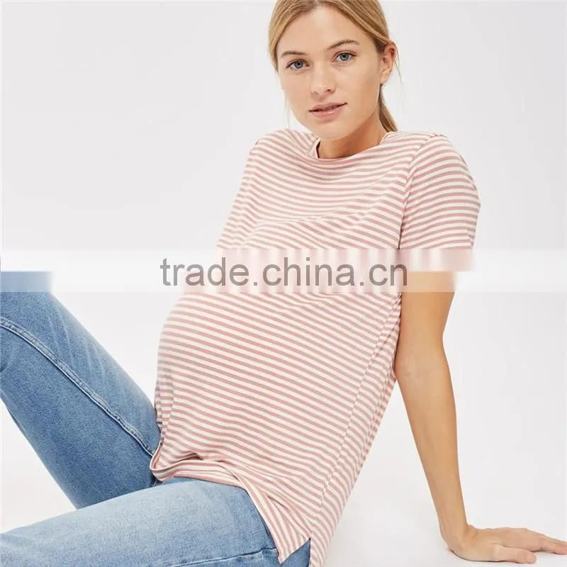 Cute loose meternity technical pregnant girl delivery pink stripe blouse