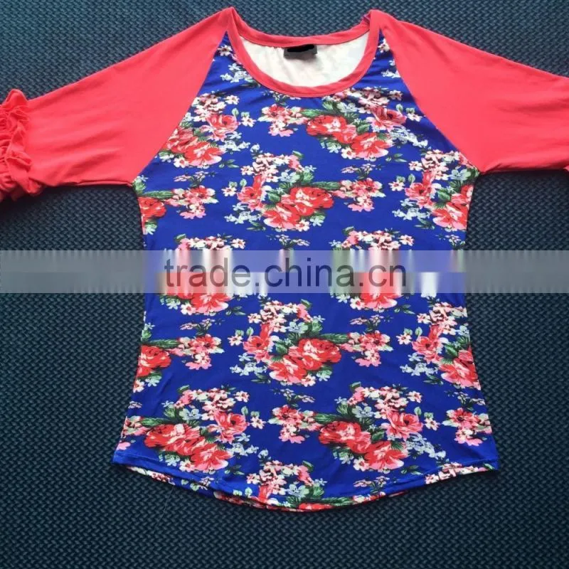 women fall clothings , women shirt , women floral raglan YW-00379