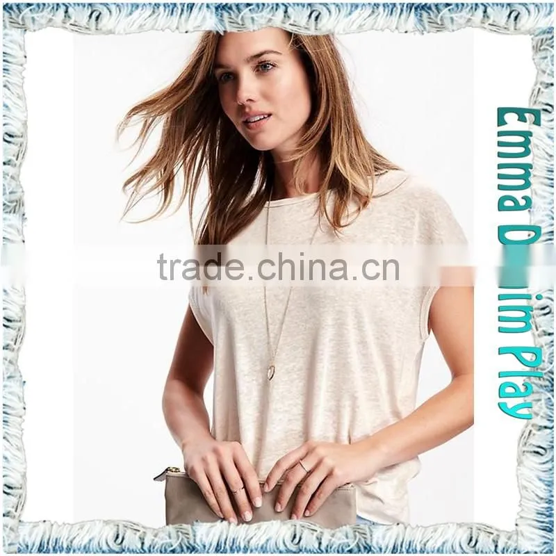 Casual Wear Ladies Sexy Thin Fabric Boat Neck T-Shirts for Hot Summer