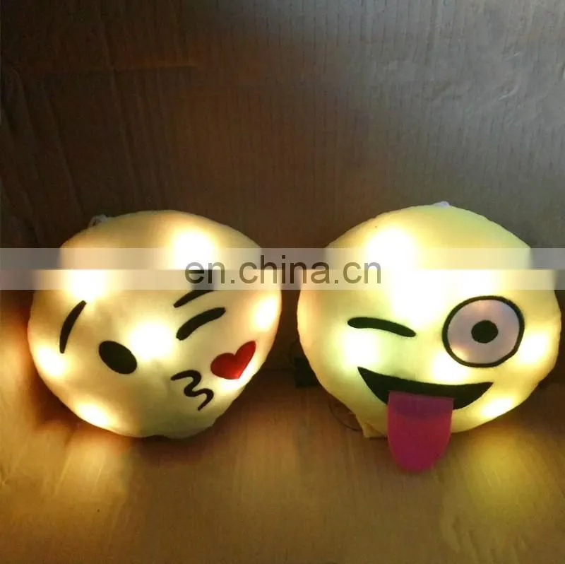 Soft Emoji Emoticon Pretty Round Cushion LED Pillow Stuffed Plush Toy