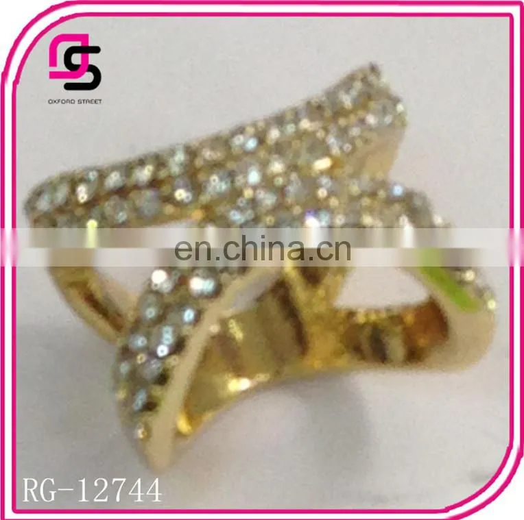 Fashion alloy cross ring with rhinestone