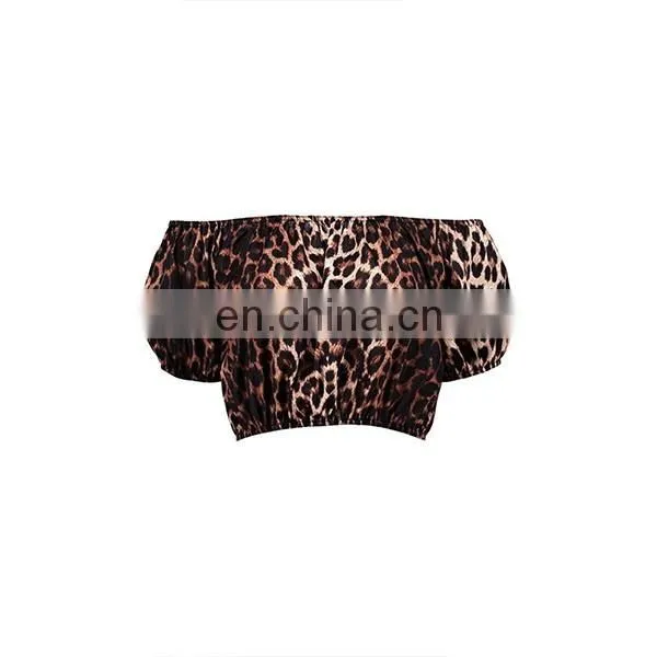 High quality women clothing Leopard Print Off The Shoulder plain crop tops wholesale