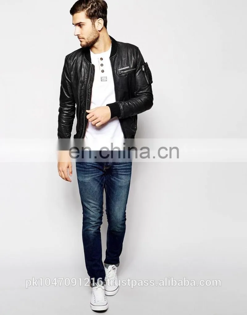 Men Leather Jacket / Genuine Leather Jacket / Sheepskin Leather Jacket Rough Look Biker