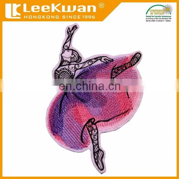 Dancing girl embroidered applique patch with iron-on backing