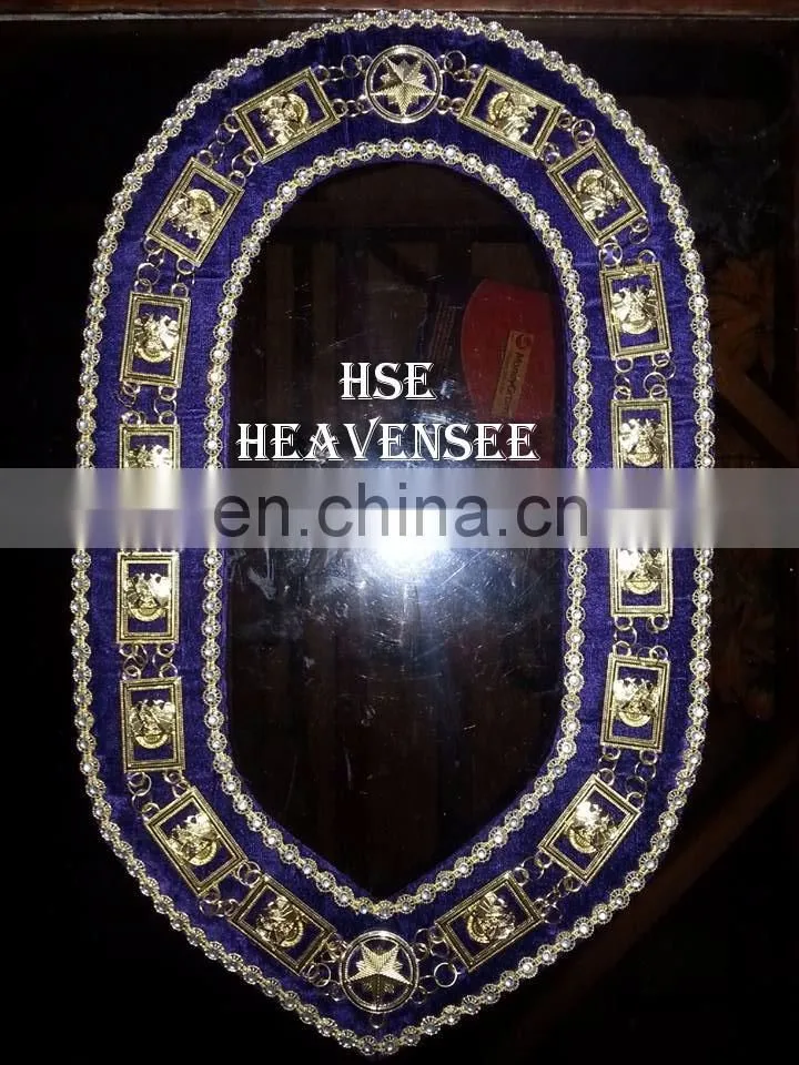 SCOTTISH RITE 32ND DEGREE DOWN WING'S GOLD FINISH METAL CHAIN COLLAR PURPLE