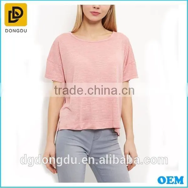 2016 New Fashion Made in China Comfortable Mid Pink Textured Slub T shirt