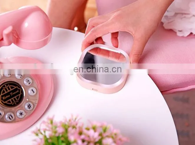 Mini led usb cosmetic mirror powered portable smart square travel hand make up mirror with power bank