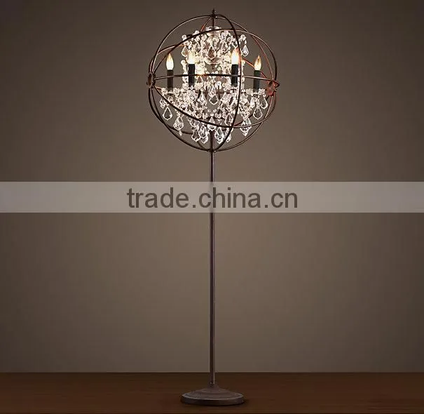 2016 New Style Simple Vintage Iron Crystal Floor Lamp Model 5014-L5