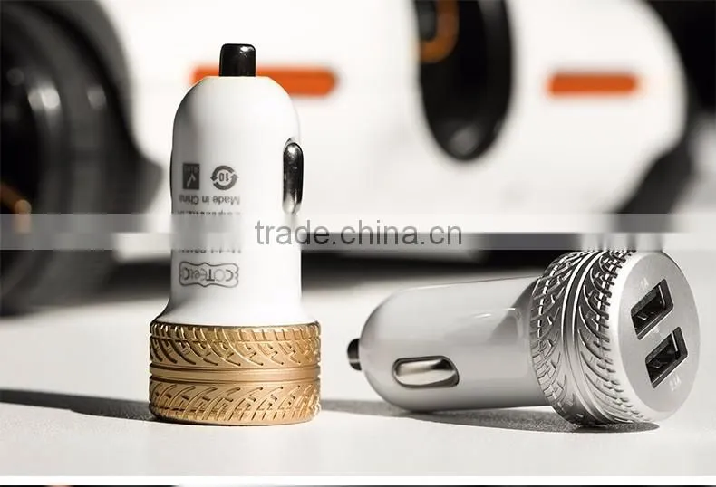 Coteetci Dual USB Ports For Phone 3.6A Fast Charging Tire Texture Design Aluminum Car Charger For Samsung/iPhone/HTC/LG TB-0189