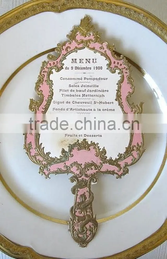 New arrival high-end mirrored-shap green menu for wedding featured golden dragon