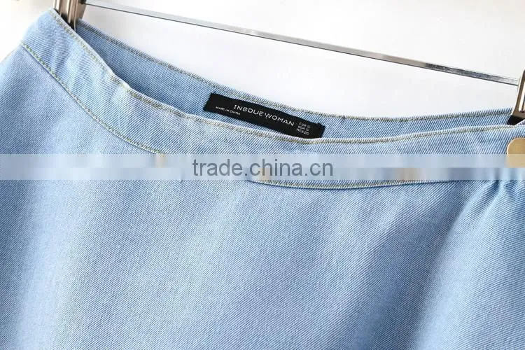2015 fashion European casual Latest design Knee length sexy ladies girls short denim skirt pattern