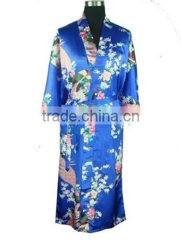 10 Colors Women Peacock Kimono Robe Silk Pajamas Girl Sleepwear Summer Yukata with Belt China Factory Direct Supply offer OEM