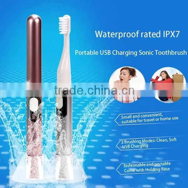 Small Sonic Electric Toothbrush Rechargable Waterproof with 2 Extra Replacement Brush Heads SV030692