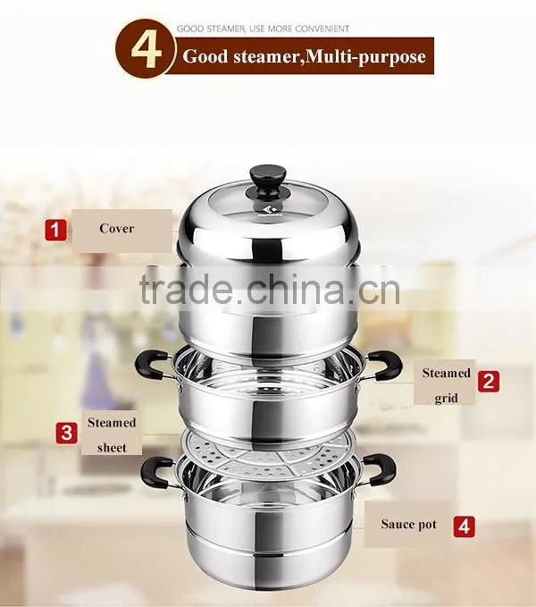 Multi-purpose Three layers large stainless steel food steamer